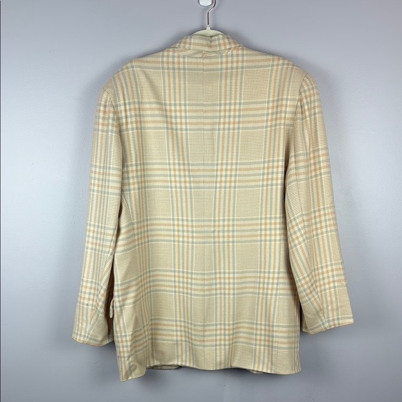 Vintage Virani Cream Plaid 100% Wool Blazer with Windowpane Pattern Size 12 - Picture 10 of 12